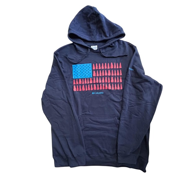 Columbia Hoodie Mens XLT Trek Graphic Pullover Tall Flag Trees‎ Outdoors Camping - Picture 1 of 12